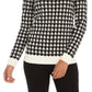 Suéter feminino Charter Club com gola redonda e estampa pied-de-poule colorblock, preto, tamanho pequeno