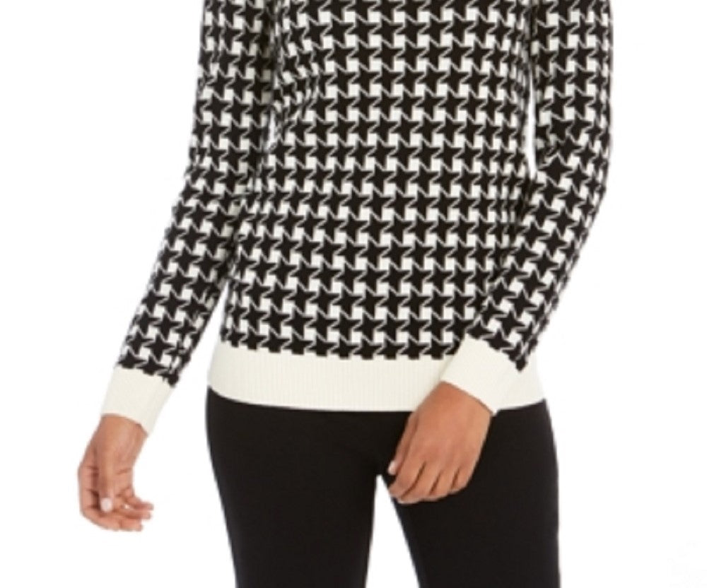 Suéter feminino Charter Club com gola redonda e estampa pied-de-poule colorblock, preto, tamanho pequeno