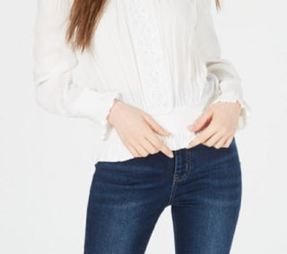 Top Planet Gold Junior com ombros de fora e babados, tamanho médio, branco