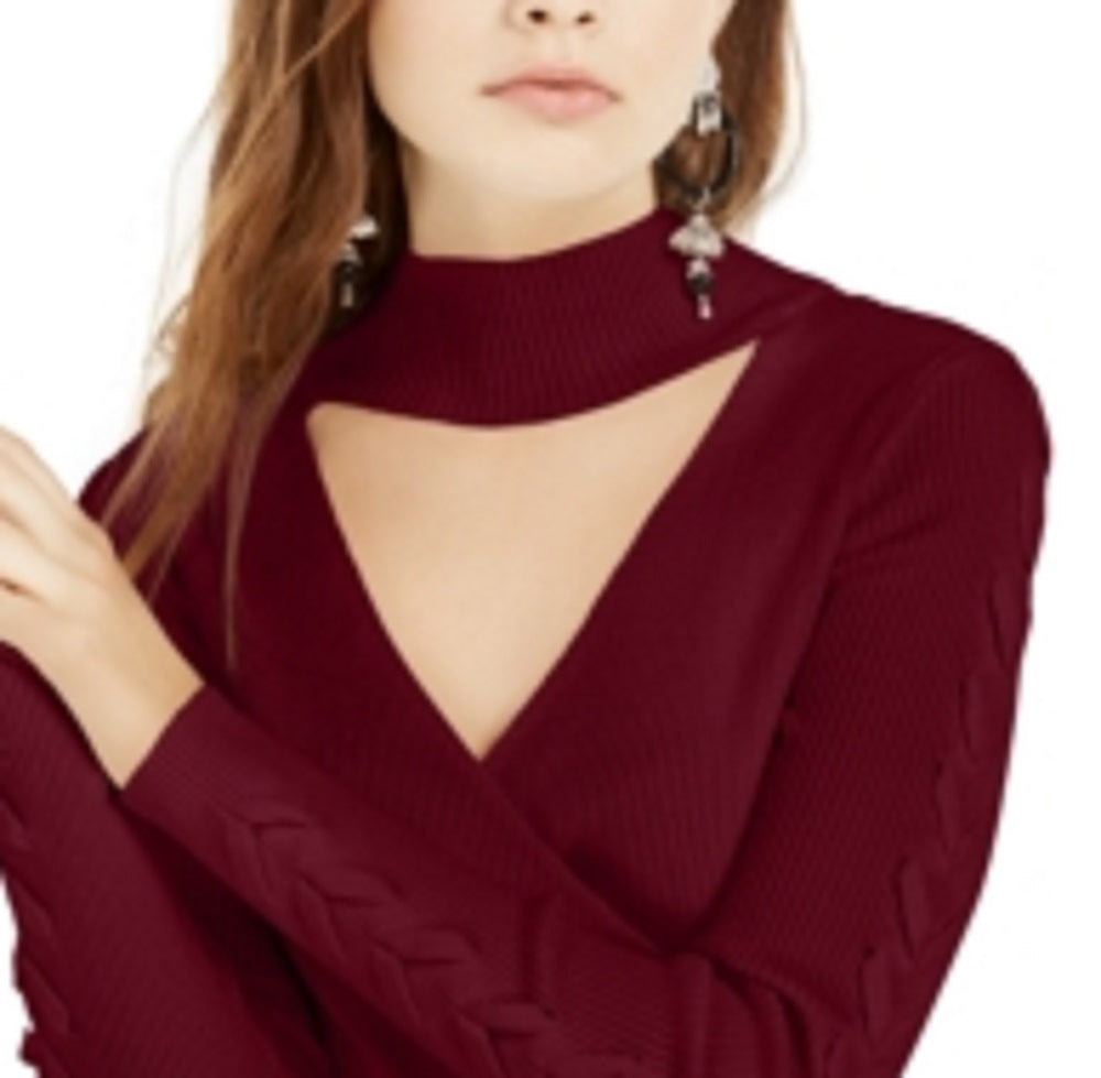 Blusa feminina Hippie Rose manga comprida com decote em V vermelho tamanho XS