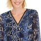 JM Collection Top feminino com estampa de cobra e bolhas, azul, tamanho pequeno, médio
