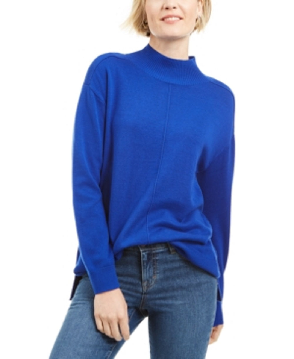 Karen Scott Suéter Feminino de Algodão com Detalhe de Costura e Gola Simulada Azul Tamanho XS