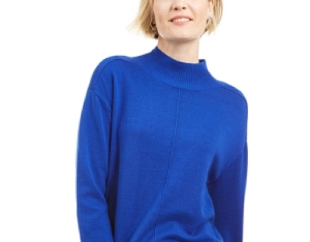Karen Scott Suéter Feminino de Algodão com Detalhe de Costura e Gola Simulada Azul Tamanho XS