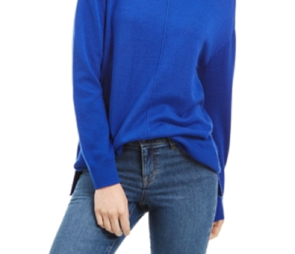 Karen Scott Suéter Feminino de Algodão com Detalhe de Costura e Gola Simulada Azul Tamanho XS