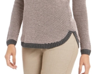 Suéter feminino Charter Club com estampa canelada, manga comprida, gola redonda, cinza, tamanho grande