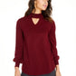 Suéter feminino com decote falso e abertura estilo keyhole, vermelho, tamanho pequeno