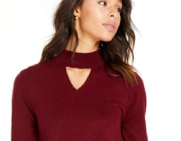 Suéter feminino com decote falso e abertura estilo keyhole, vermelho, tamanho pequeno