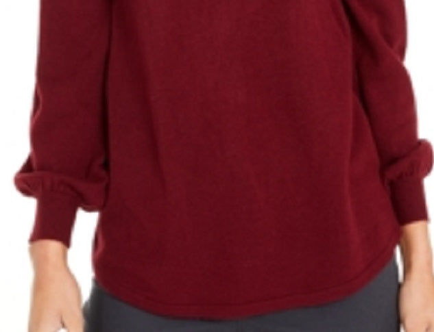 Suéter feminino com decote falso e abertura estilo keyhole, vermelho, tamanho pequeno