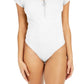 Body Planet Gold Junior em malha canelada com zíper de um quarto, branco, tamanho grande