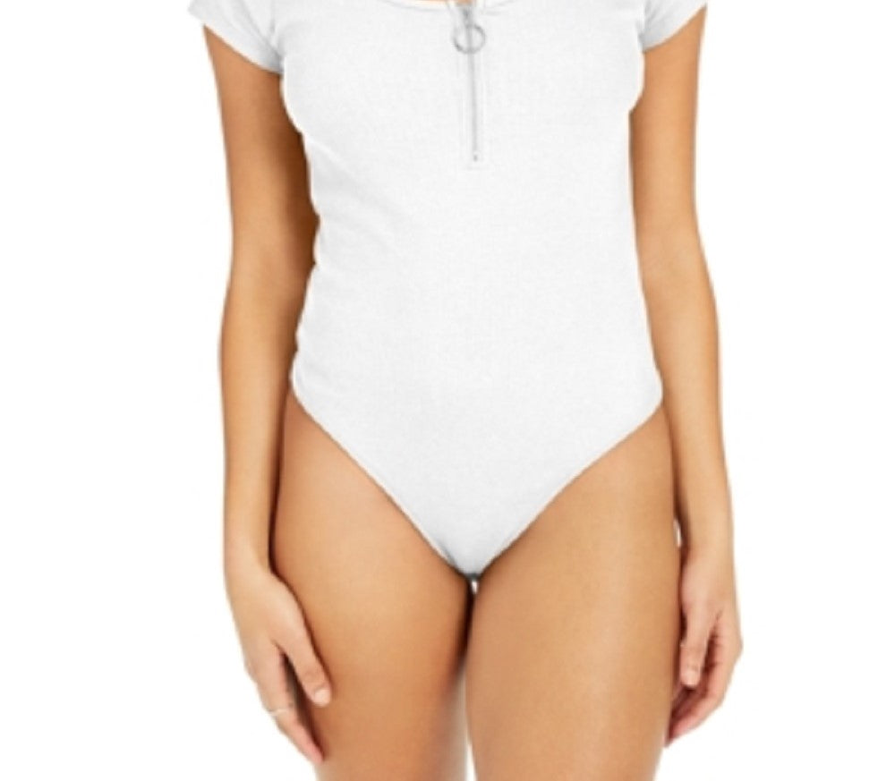 Body Planet Gold Junior em malha canelada com zíper de um quarto, branco, tamanho grande