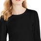 Charter Club Supima Puff Sleeve Top Feminino Preto Tamanho Médio