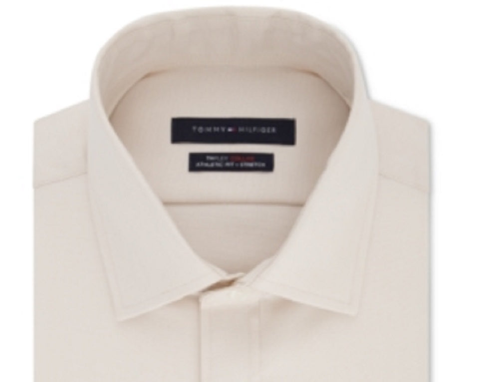 Camisa social masculina Tommy Hilfiger Athletic Fit Performance Stretch Th Flex Collar Solid, tamanho marrom, 16x32x33