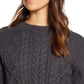 Suéter feminino de tricô com gola redonda e cabo Lucky Brand, preto, tamanho pequeno