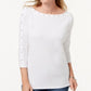 Karen Scott Blusa Feminina de Algodão com Decote Canoa e Tachas, Branca, Tamanho P