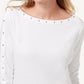 Karen Scott Blusa Feminina de Algodão com Decote Canoa e Tachas, Branca, Tamanho P