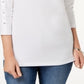 Karen Scott Blusa Feminina de Algodão com Decote Canoa e Tachas, Branca, Tamanho P