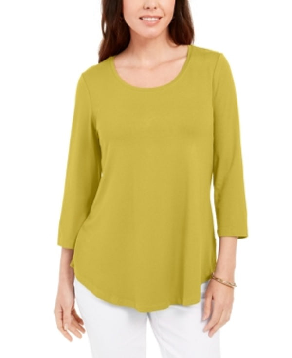 Top feminino com decote redondo e manga curta JM Collection, verde, tamanho X-G