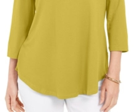 Top feminino com decote redondo e manga curta JM Collection, verde, tamanho X-G