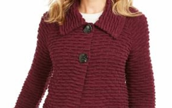 Jaqueta suéter texturizada feminina JM Collection para festa de fim de ano, roxa, tamanho pequeno