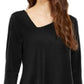 Blusa feminina Alfani lisa de manga curta e decote em V, preta, tamanho pequeno P