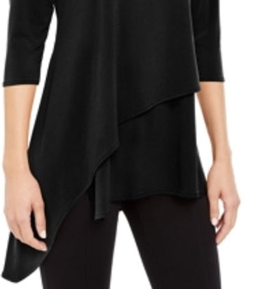 Blusa feminina Alfani lisa de manga curta e decote em V, preta, tamanho pequeno P