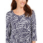 JM Collection Blusa feminina estampada manga 3/4 azul tamanho médio