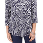JM Collection Blusa feminina estampada manga 3/4 azul tamanho médio