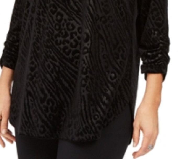 Blusa feminina com zíper e estampa de manga comprida e gola redonda, preta, tamanho médio