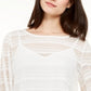 Blusa feminina Alfani transparente com listras e manga balão, branca, tamanho pequeno G