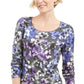 Karen Scott Blusa Feminina Estampada Gola Redonda Cinza Tamanho Grande