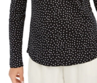 Camiseta feminina Charter Club de algodão Pima com gola simulada, preta, tamanho médio