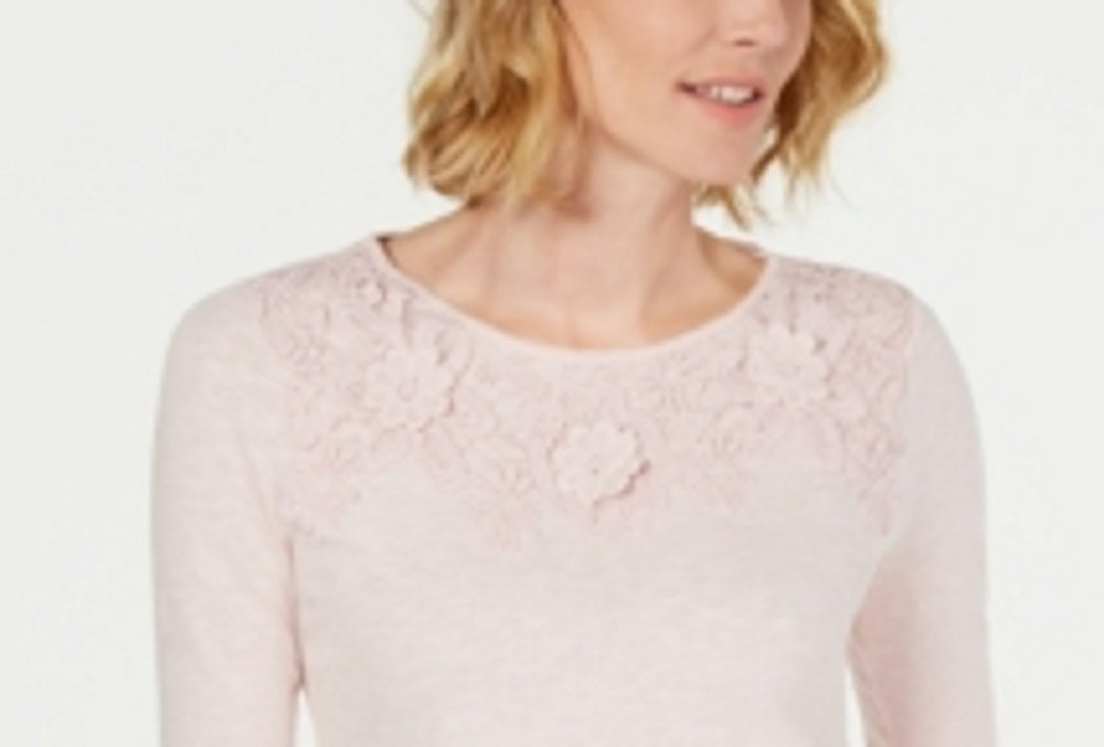 Blusa feminina Charter Club com manga sino bordada, rosa, tamanho PSM