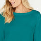 Karen Scott Blusa de malha feminina de algodão com decote canoa e manga 3/4, verde, tamanho pequeno