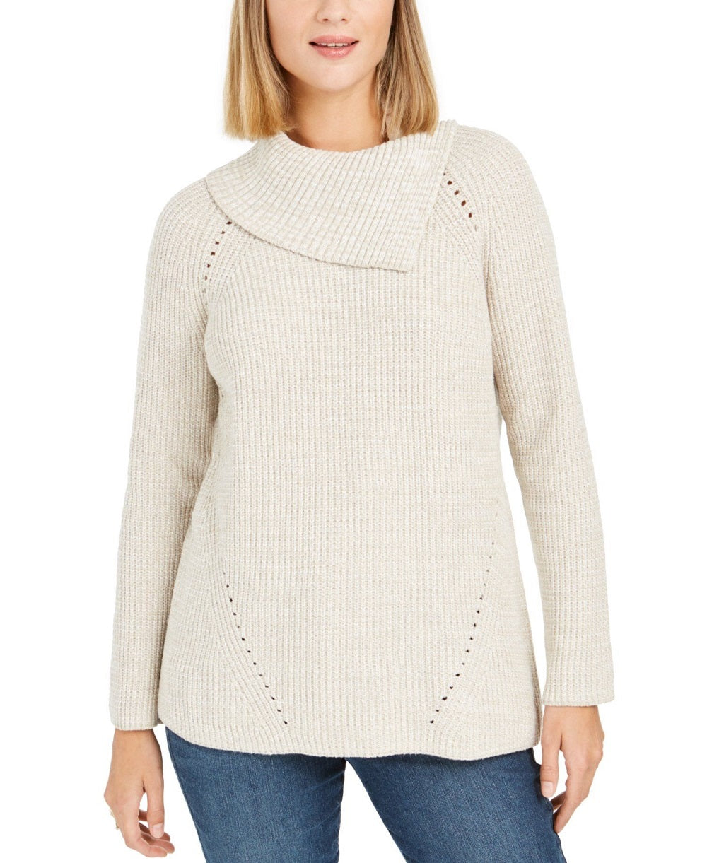 Suéter feminino estilo &amp; co com decote envelope e mangas compridas, marrom, tamanho pequeno G