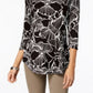 JM Collection Blusa feminina estampada com manga 3/4, preta, tamanho X-S