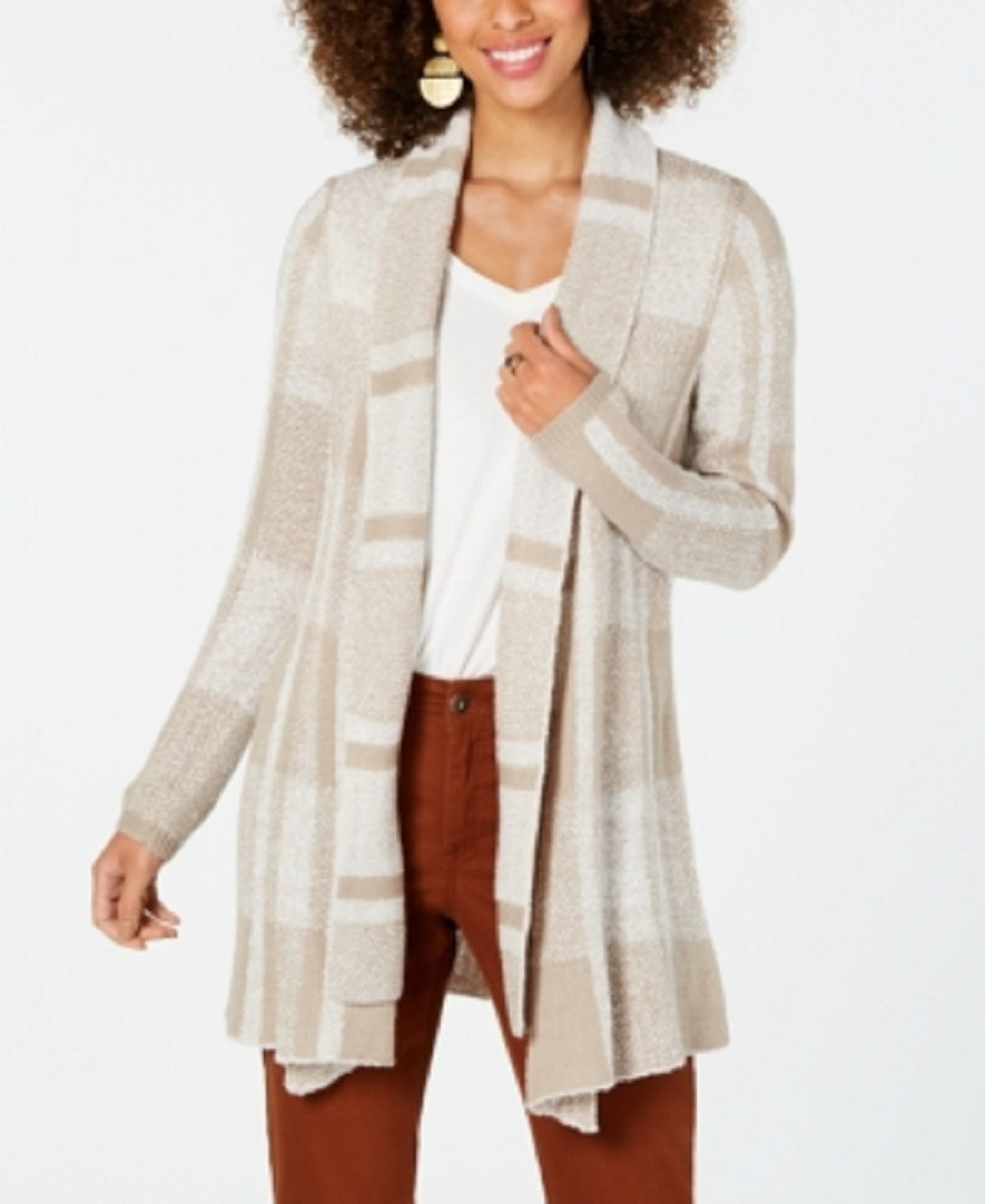 Cardigan xadrez jacquard feminino Style &amp; Co, marrom, tamanho extrapequeno
