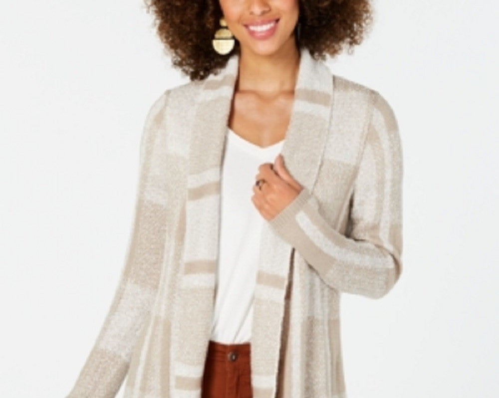 Cardigan xadrez jacquard feminino Style &amp; Co, marrom, tamanho extrapequeno