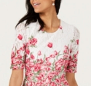 Vestido feminino Charter Club com ajuste evasê e renda, branco, tamanho P