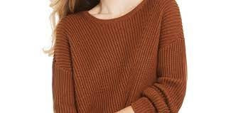 Suéter canelado com mangas caídas feminino Style &amp; Co, marrom, tamanho pequeno G