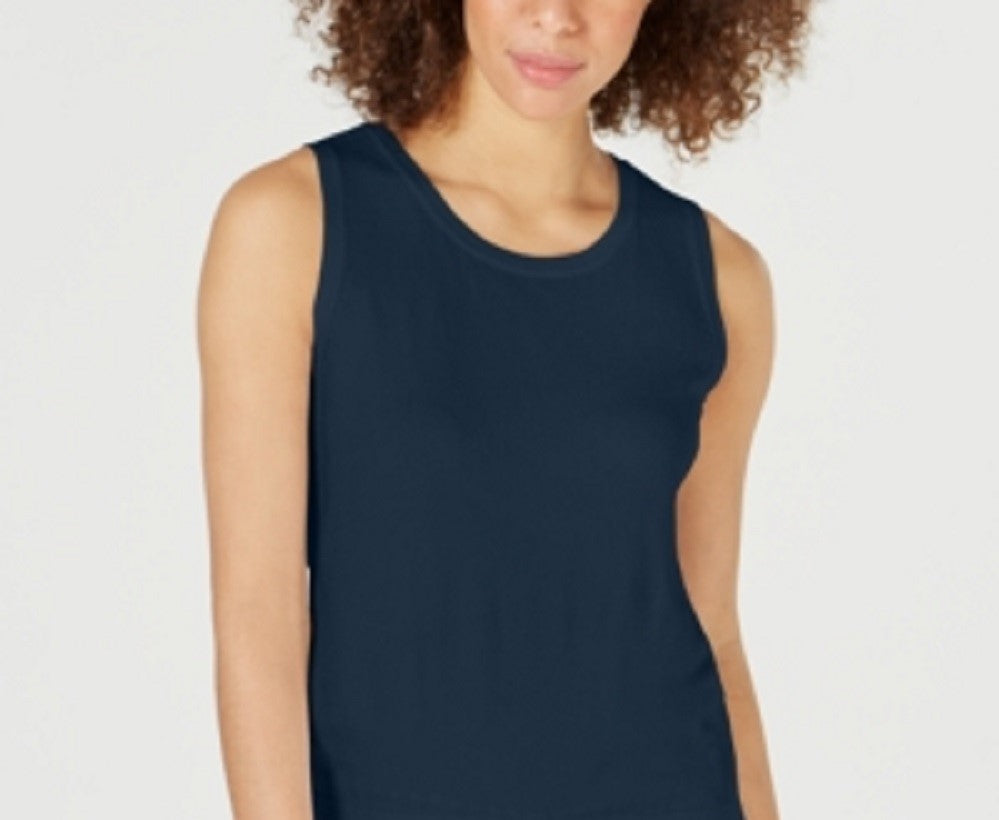 Suéter feminino sem mangas com gola redonda Charter Club, azul, tamanho grande