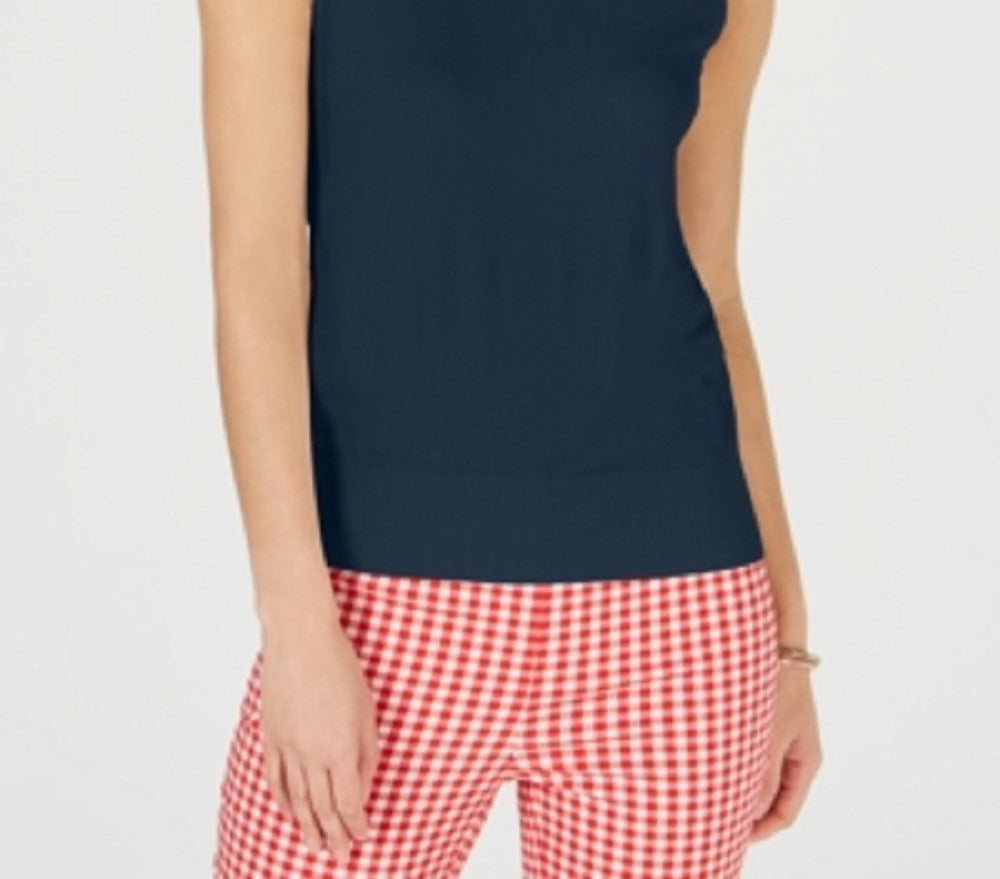 Suéter feminino sem mangas com gola redonda Charter Club, azul, tamanho grande