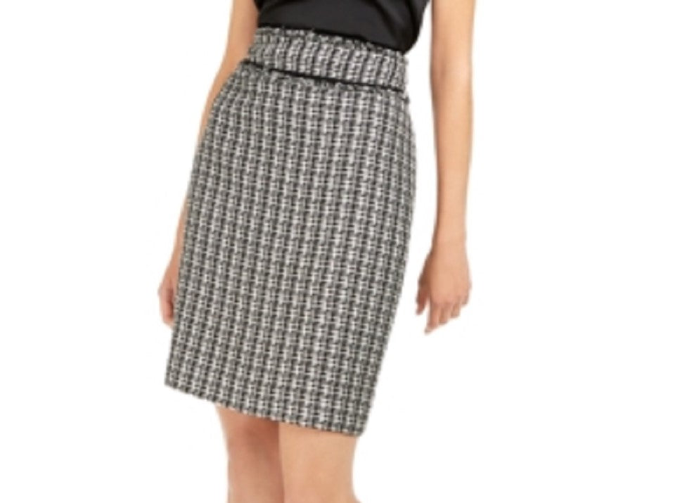 Saia de tweed com franjas Calvin Klein feminina, preta, tamanho 14