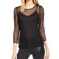 Blusa feminina de malha com glitter da INC International Concepts, preta, tamanho pequeno médio