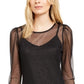 Blusa feminina de malha com glitter da INC International Concepts, preta, tamanho pequeno médio