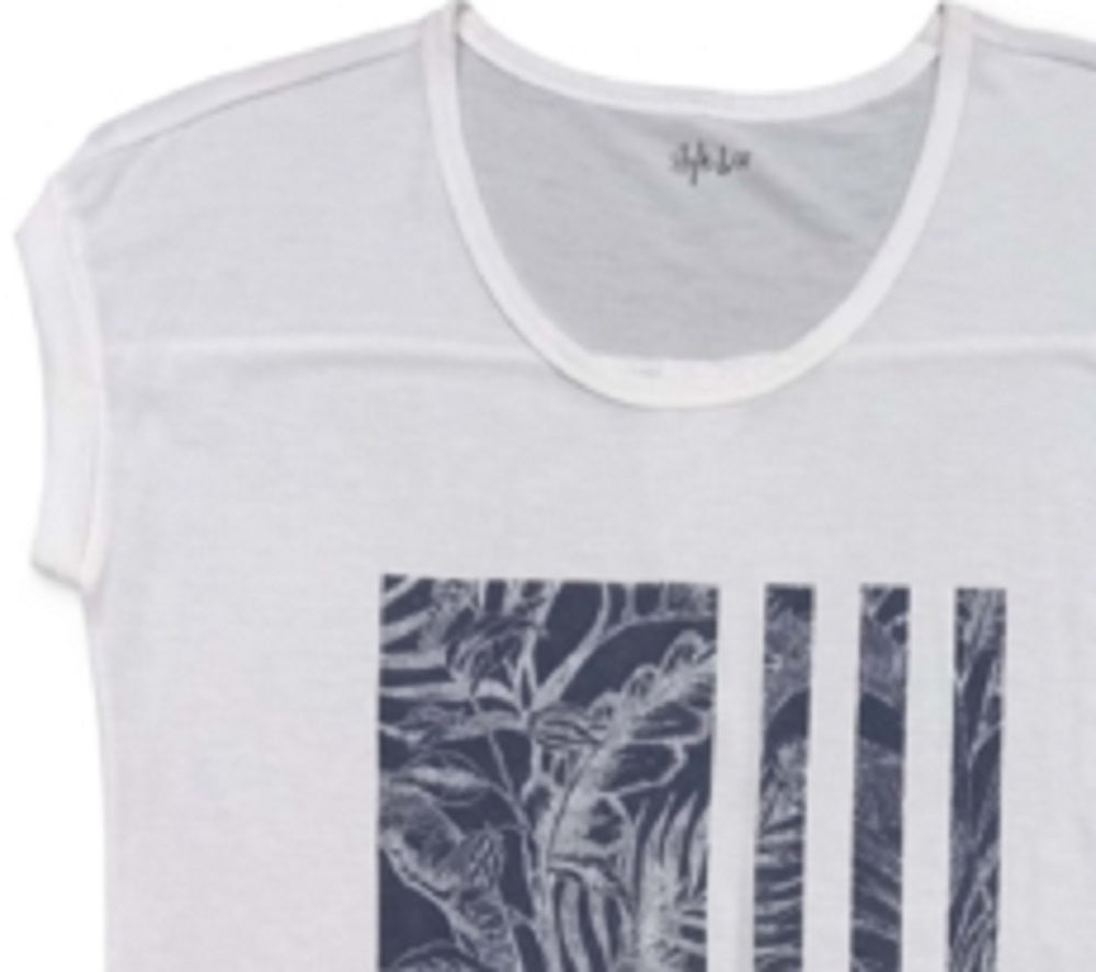 Camiseta feminina estampada com manga curta e decote redondo, tamanho X-G, estilo &amp; Co., branca