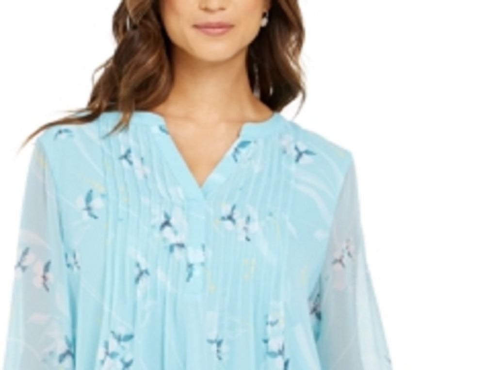 Charter Club Blusa Feminina Estampada com Babados Duplos Azul Tamanho XX-G