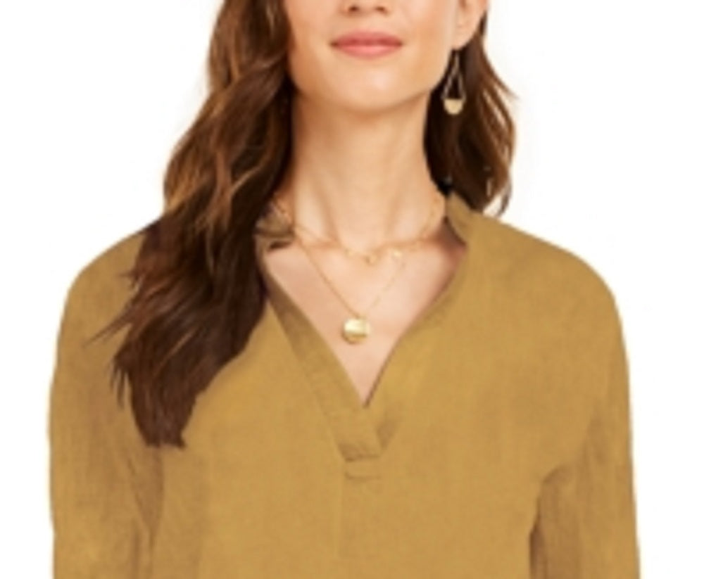 Blusa popover texturizada lisa feminina Style &amp; Co, amarela, tamanho extragrande