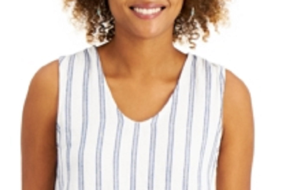 Blusa listrada feminina Style &amp; Co, regata, branca, tamanho grande