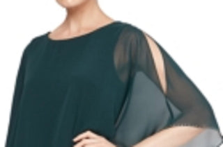 Vestido de festa feminino SL Fashions, manga curta, decote em joia, comprimento até o joelho, verde, tamanho 16