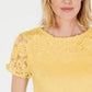Camiseta feminina Charter Club de algodão com renda e detalhes, amarela, tamanho médio